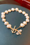 White Vintage Bee Rhinestone Baroque Pearl Bracelet Bracelets - Tophatter Daily Deals