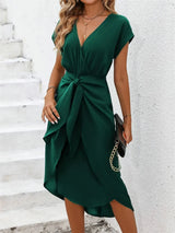 Tied Surplice Short Sleeve Dress Casual Dresses - Tophatter Daily Deals