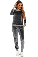Round Neck Long Sleeve Loungewear Set with Pockets Loungewear Sets - Tophatter Daily Deals