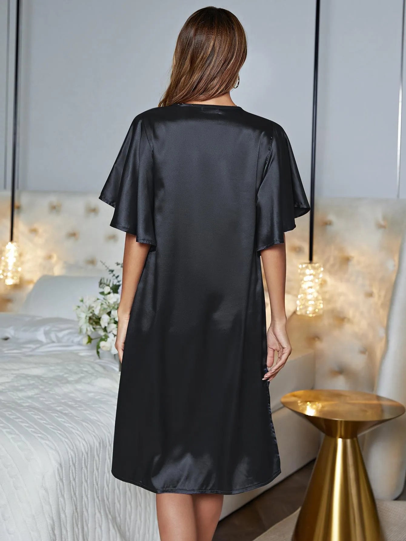 V-Neck Flutter Sleeve Night Dress Sleep Dresses - Tophatter Daily Deals