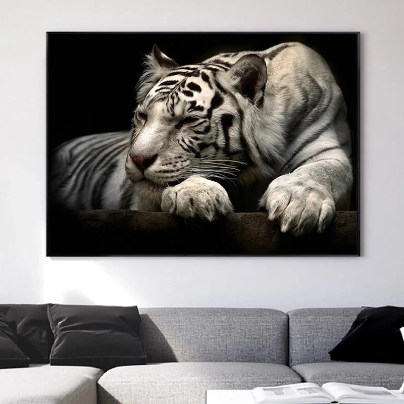 Black And White Tiger Canvas Animal Poster Home Decor Grey No frame 0 - Tophatter Daily Deals