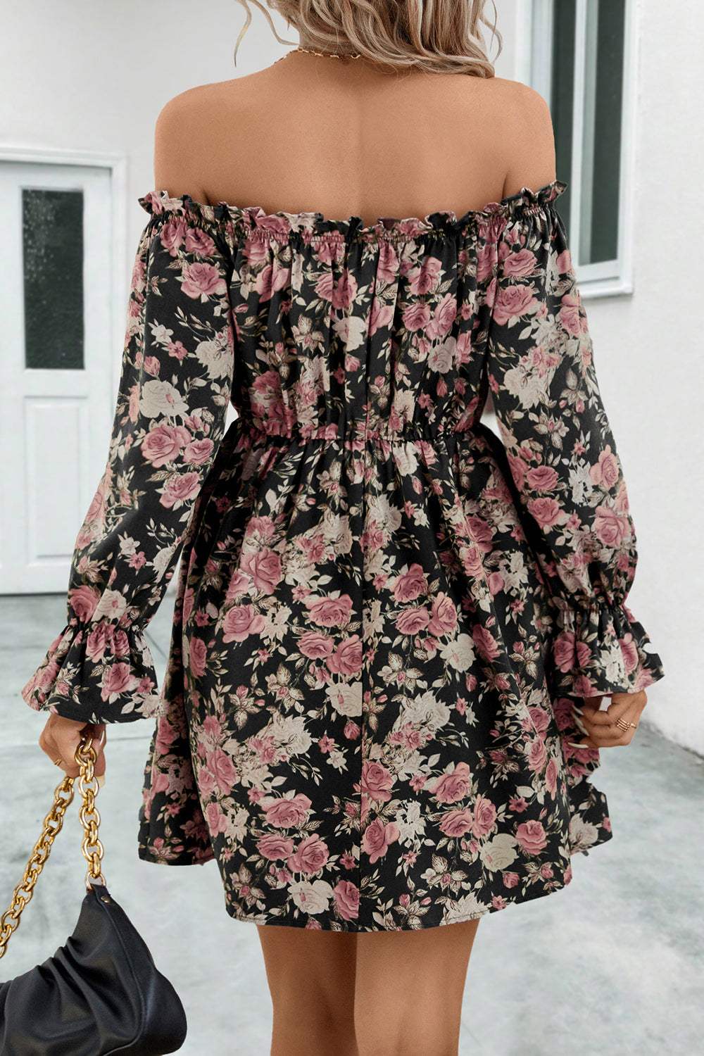 Floral Off-Shoulder Flounce Sleeve Dress Casual Dresses - Tophatter Daily Deals