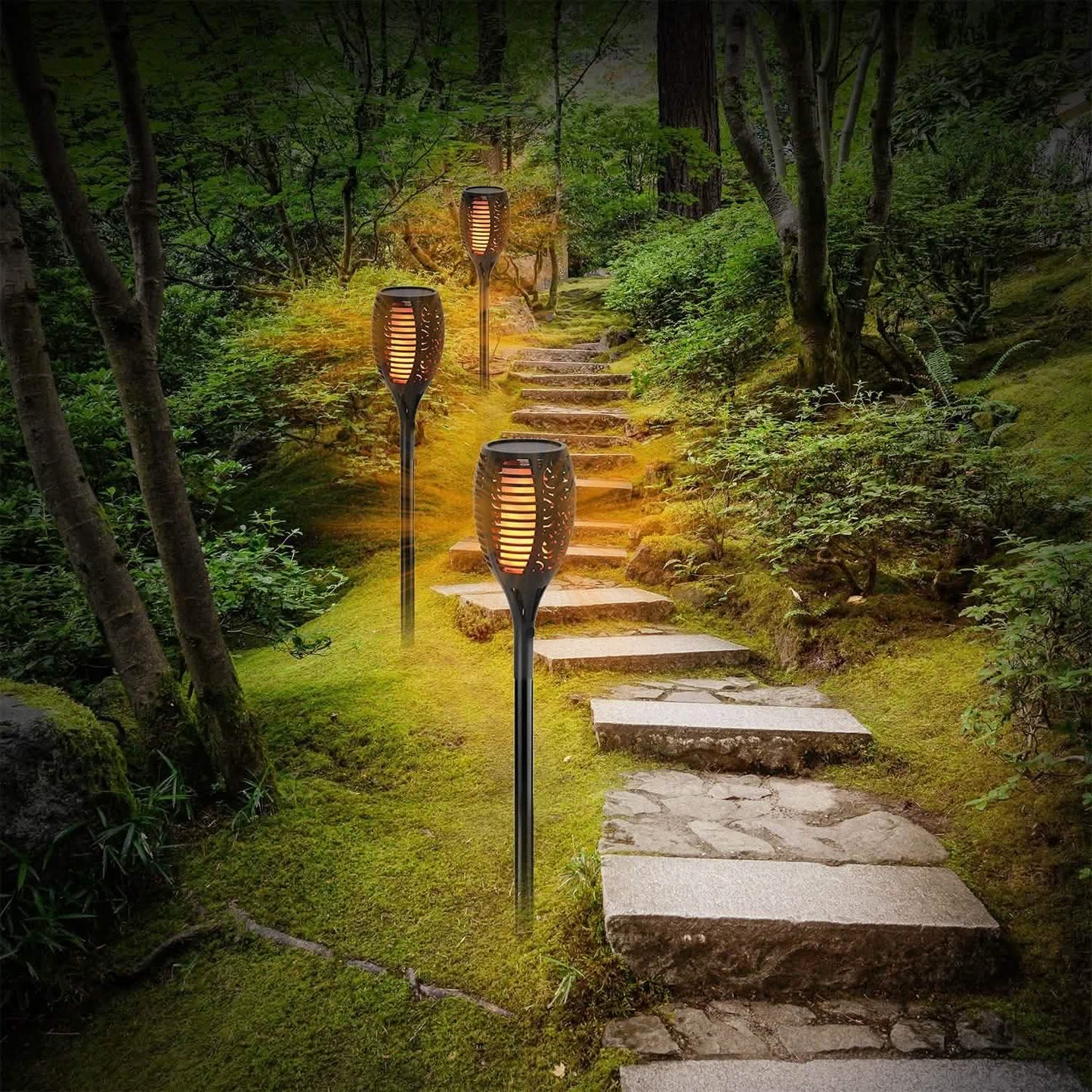 96 LEDs Solar Flame Torch Light Outdoor Lighting - Tophatter Daily Deals