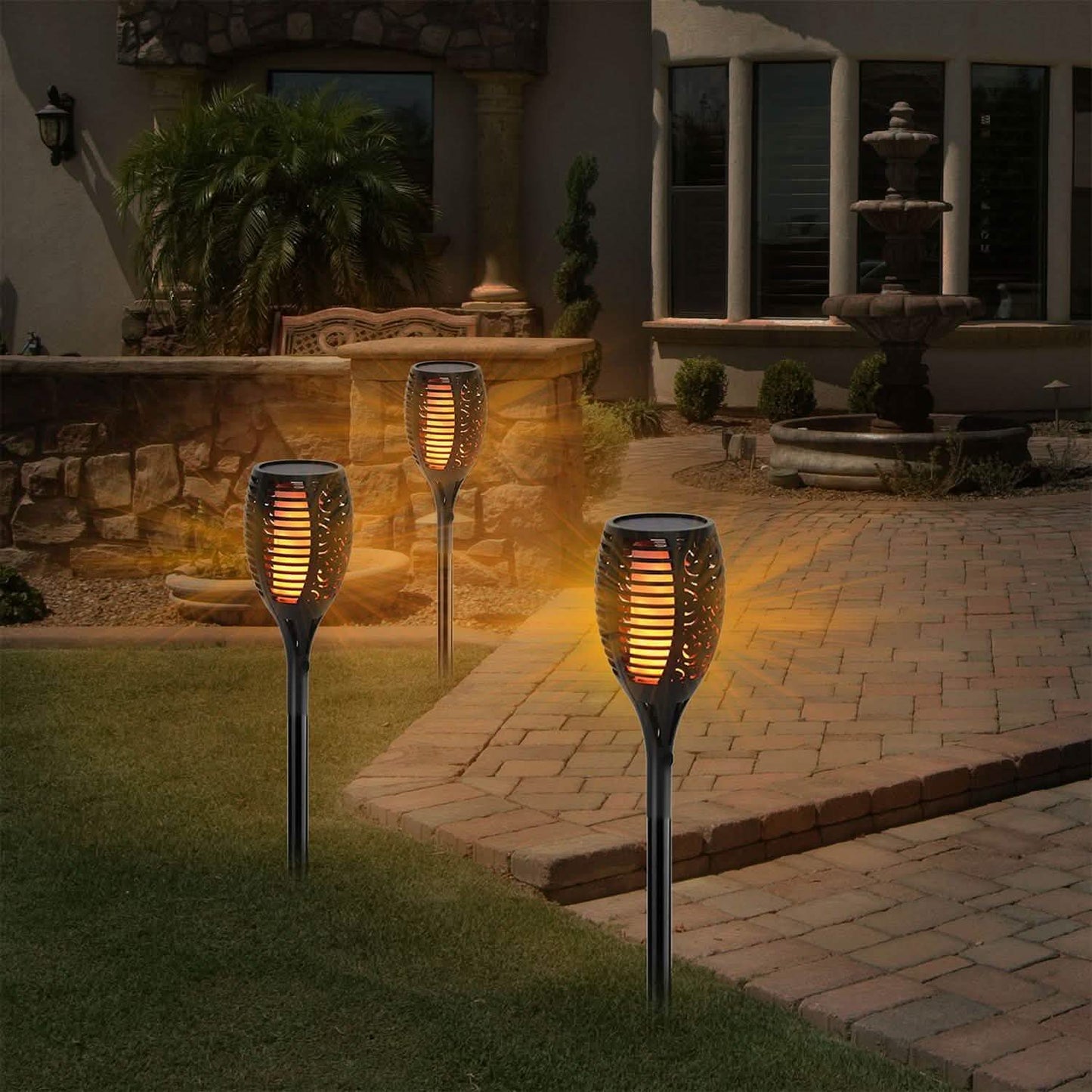 96 LEDs Solar Flame Torch Light Outdoor Lighting - Tophatter Daily Deals