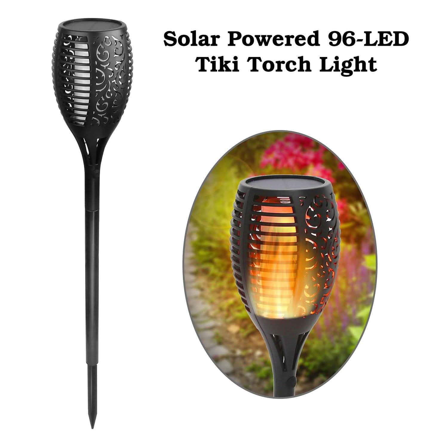 96 LEDs Solar Flame Torch Light Outdoor Lighting - Tophatter Daily Deals