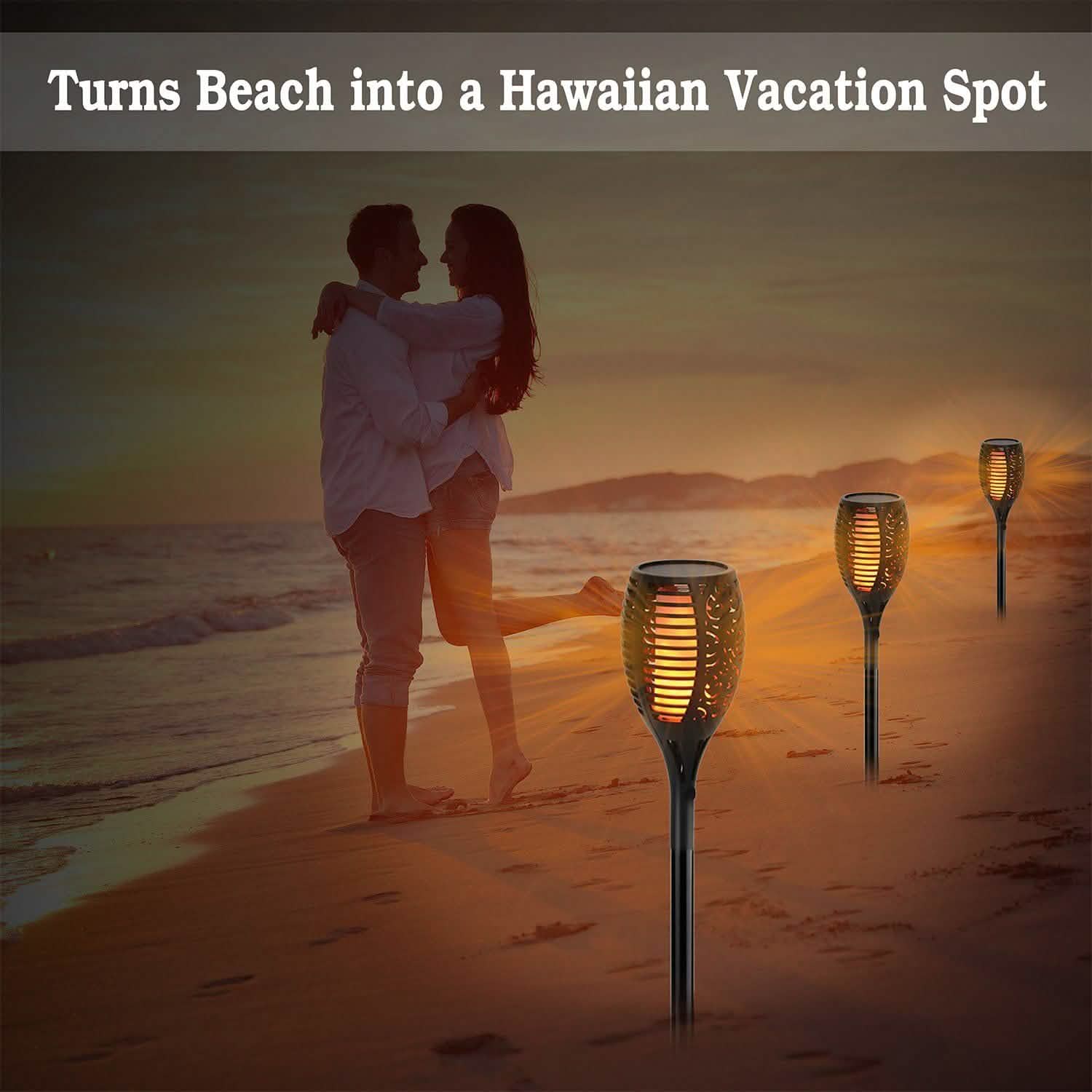 96 LEDs Solar Flame Torch Light Outdoor Lighting - Tophatter Daily Deals