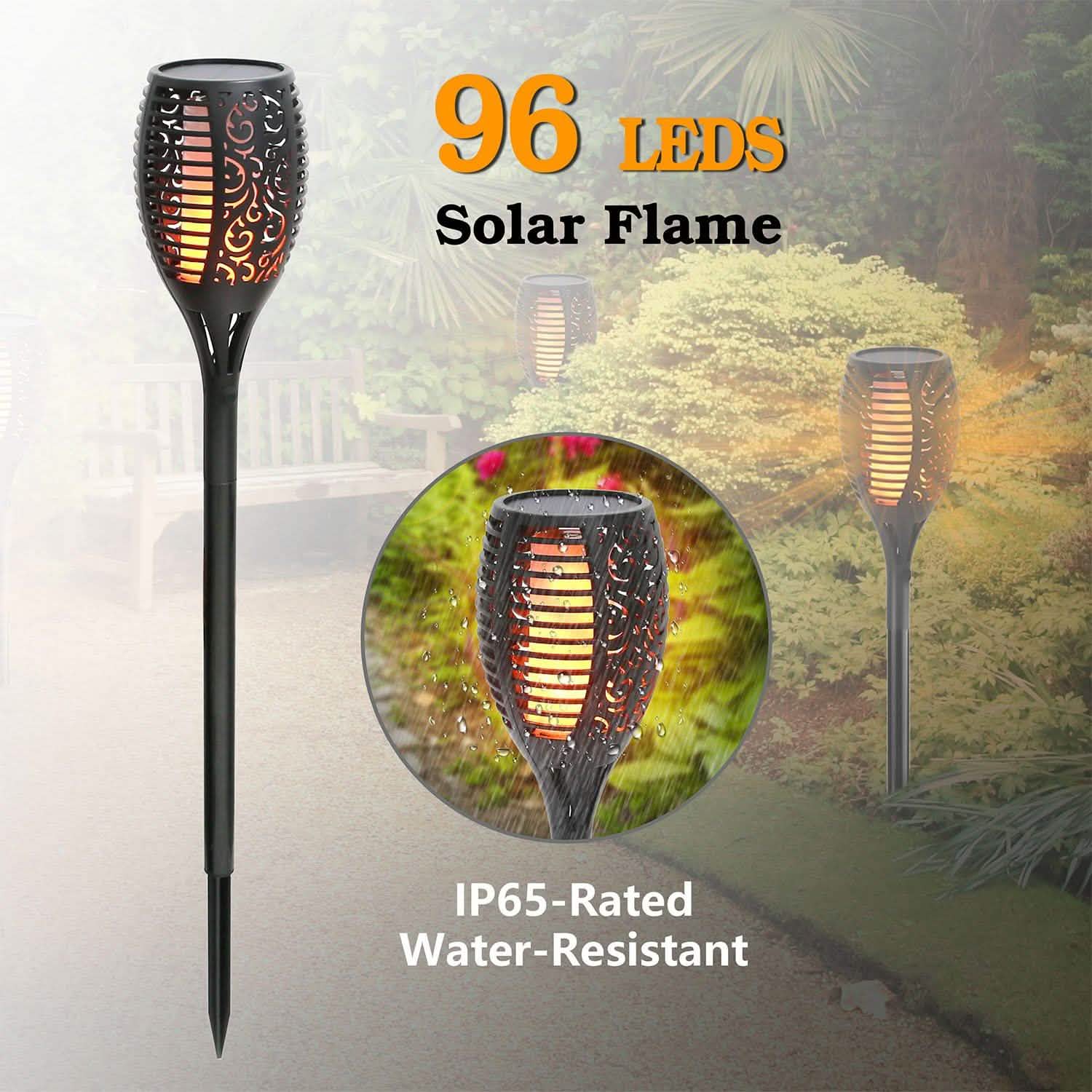 96 LEDs Solar Flame Torch Light Outdoor Lighting - Tophatter Daily Deals