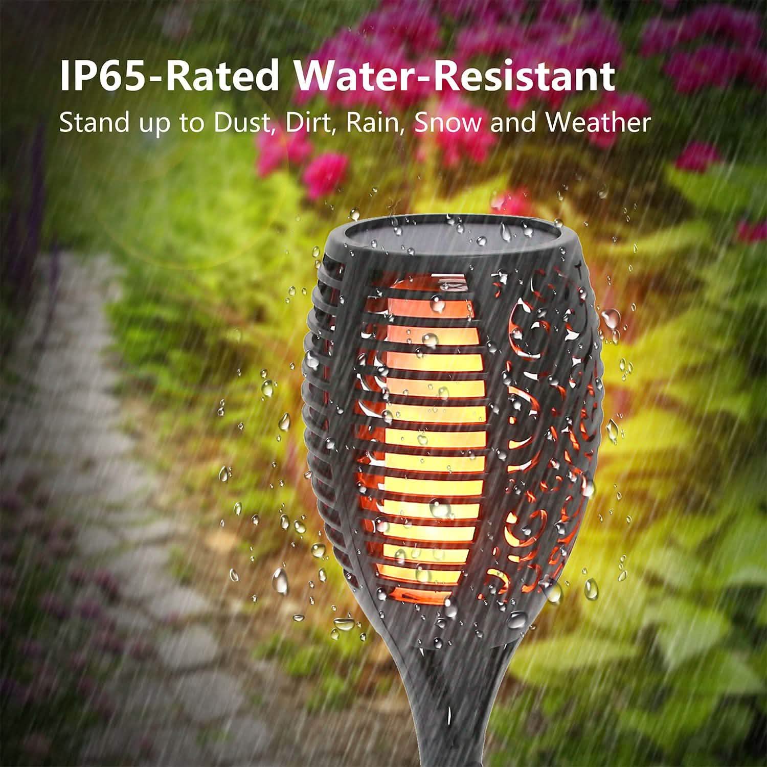 96 LEDs Solar Flame Torch Light Outdoor Lighting - Tophatter Daily Deals