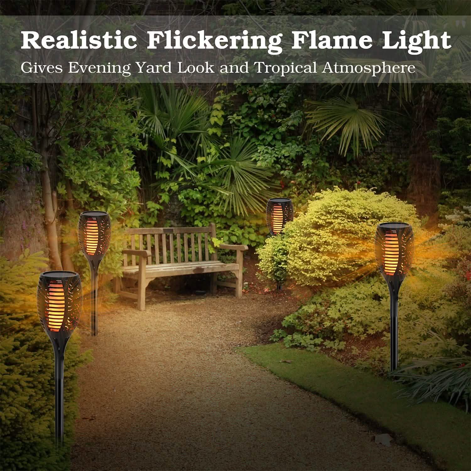 96 LEDs Solar Flame Torch Light Outdoor Lighting - Tophatter Daily Deals