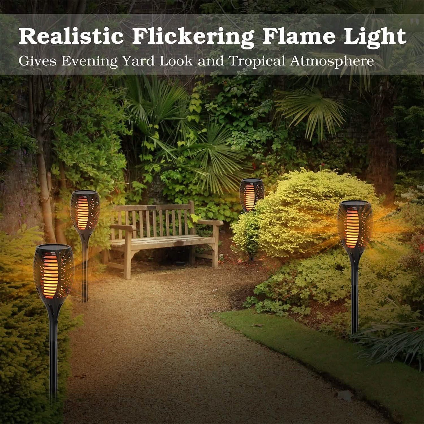 96 LEDs Solar Flame Torch Light Outdoor Lighting - Tophatter Daily Deals