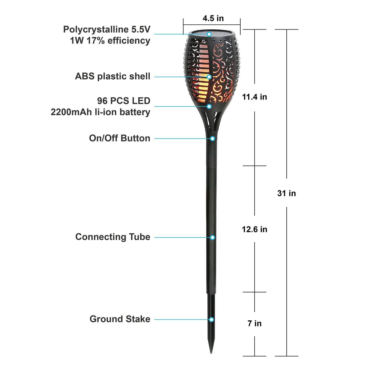 96 LEDs Solar Flame Torch Light Outdoor Lighting - Tophatter Daily Deals