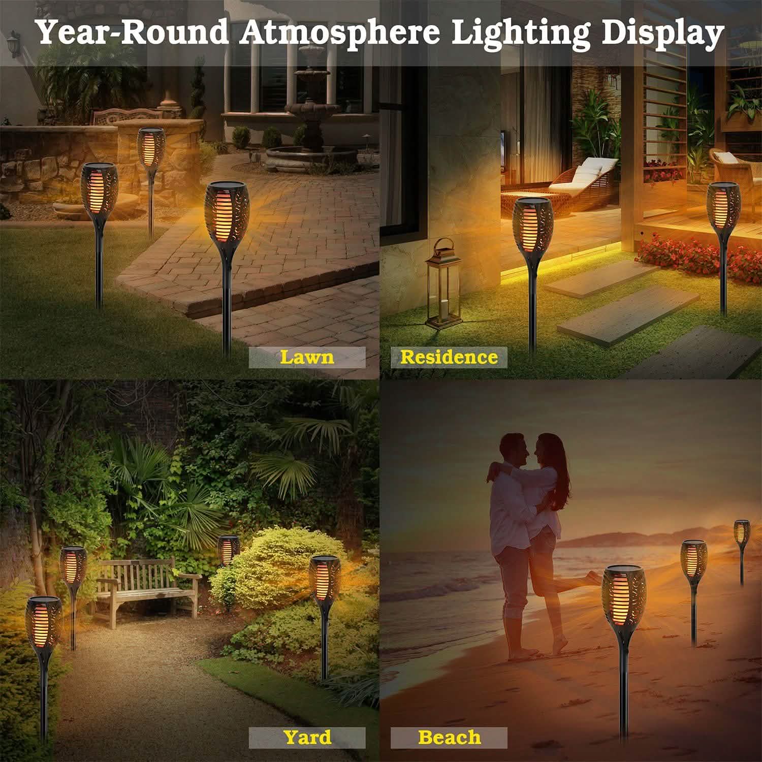 96 LEDs Solar Flame Torch Light Outdoor Lighting - Tophatter Daily Deals