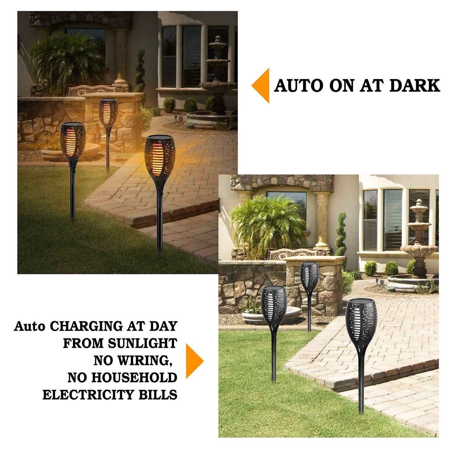 96 LEDs Solar Flame Torch Light Outdoor Lighting - Tophatter Daily Deals