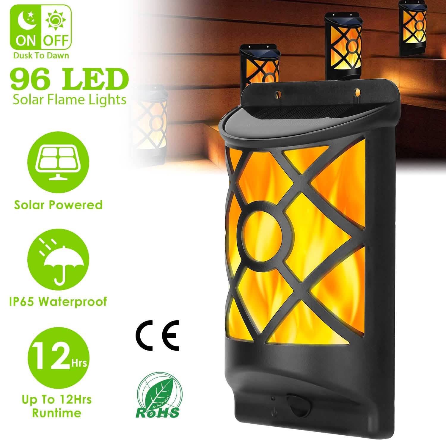 96 LEDs Waterproof Flame Solar Lights Outdoor Outdoor Lighting - Tophatter Daily Deals