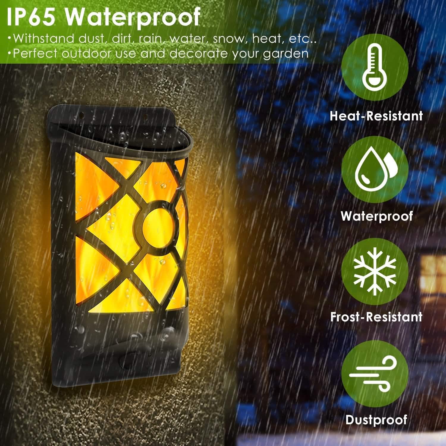 96 LEDs Waterproof Flame Solar Lights Outdoor Outdoor Lighting - Tophatter Daily Deals