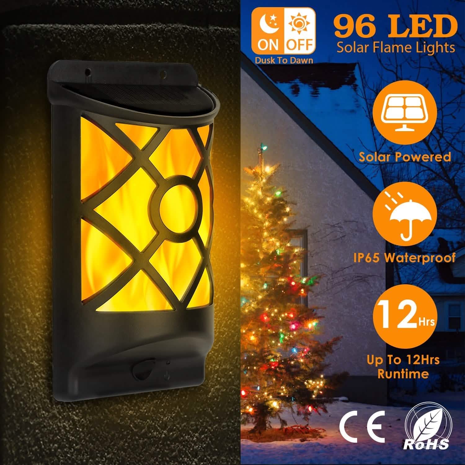 96 LEDs Waterproof Flame Solar Lights Outdoor Outdoor Lighting - Tophatter Daily Deals