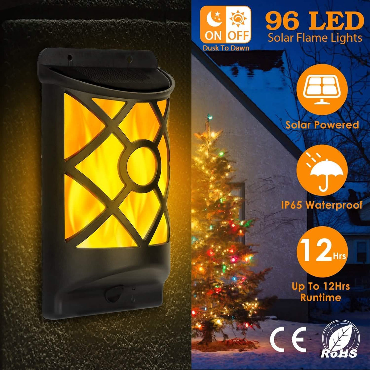 96 LEDs Waterproof Flame Solar Lights Outdoor Solar Outdoor Lights - Tophatter Daily Deals