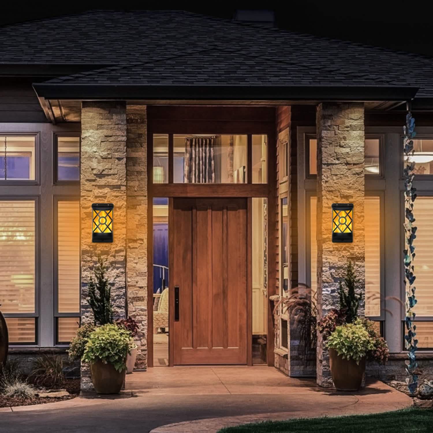 96 LEDs Waterproof Flame Solar Lights Outdoor Outdoor Lighting - Tophatter Daily Deals