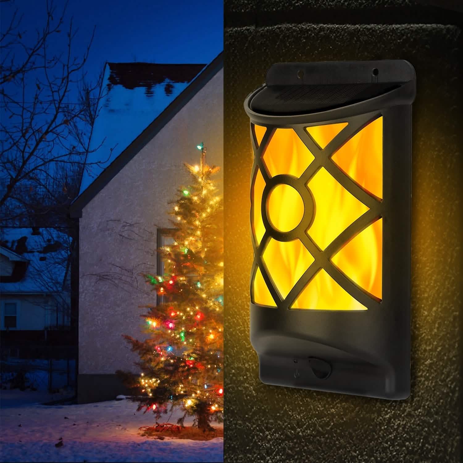 96 LEDs Waterproof Flame Solar Lights Outdoor Outdoor Lighting - Tophatter Daily Deals
