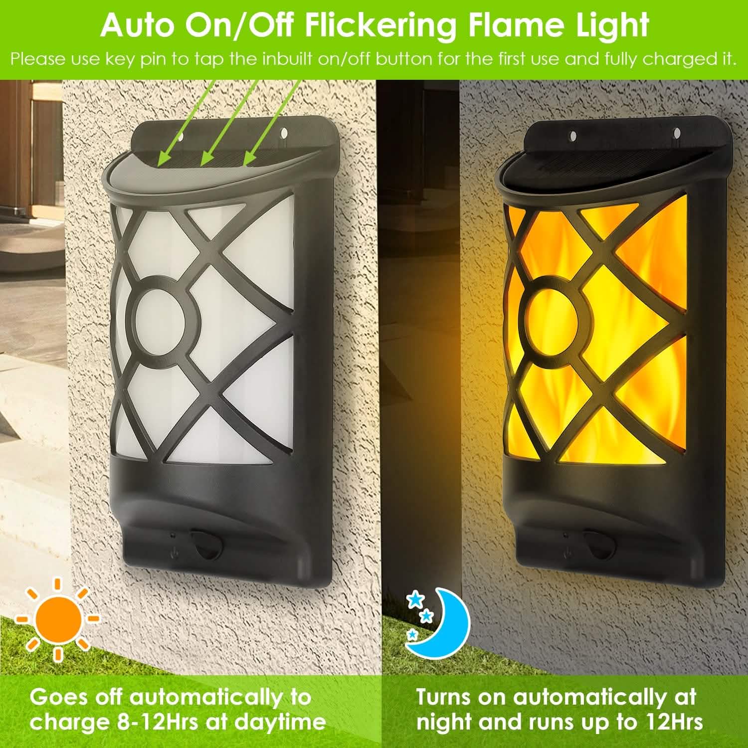 96 LEDs Waterproof Flame Solar Lights Outdoor Outdoor Lighting - Tophatter Daily Deals