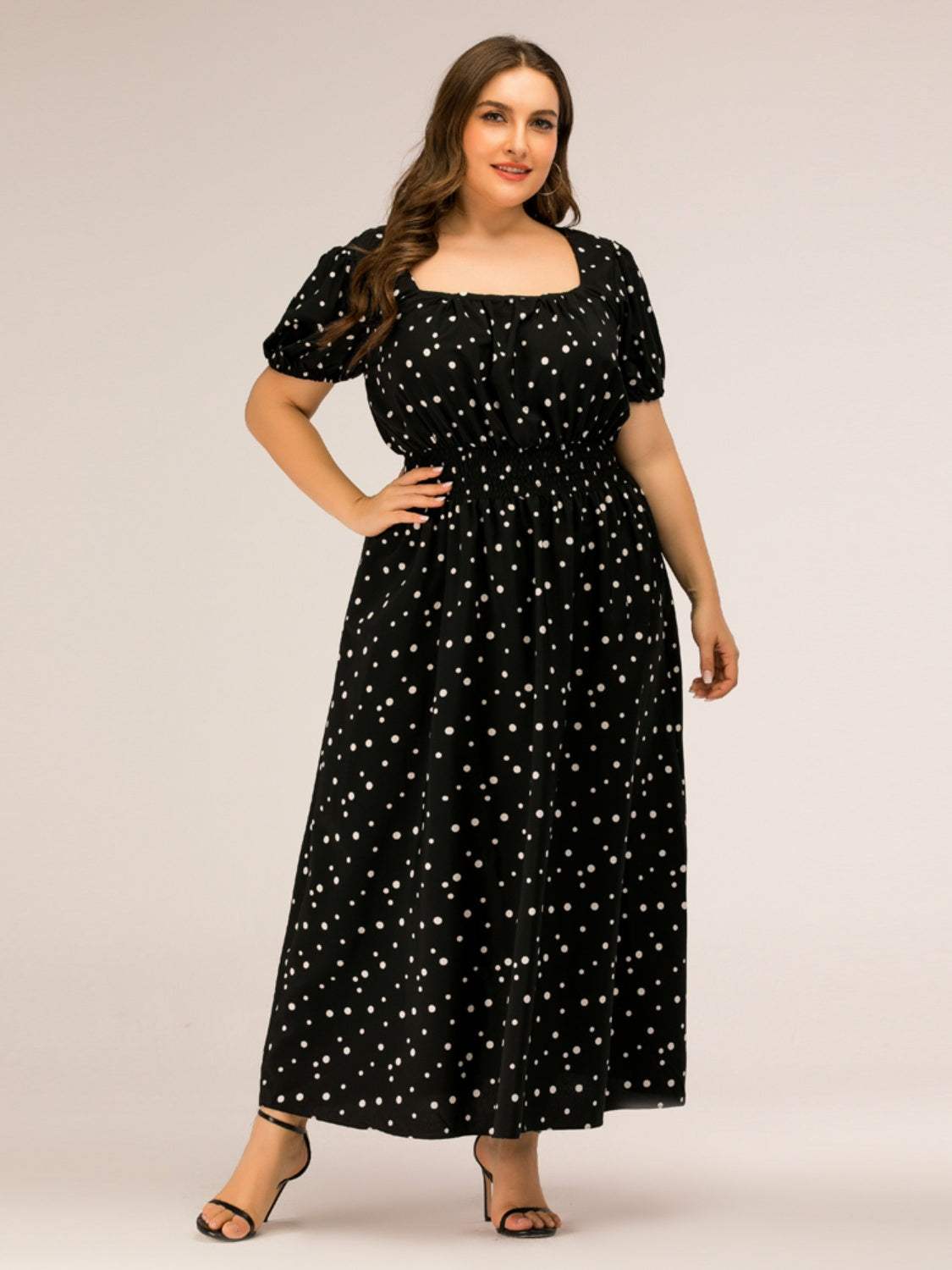 Plus Size Polka Dot Square Neck Dress Casual Dresses - Tophatter Daily Deals