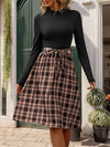 Perfee Plaid Mock Neck Long Sleeve Dress Black Casual Dresses - Tophatter Daily Deals