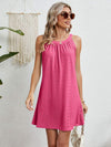 Eyelet Grecian Neck Mini Dress Deep Rose Casual Dresses - Tophatter Daily Deals