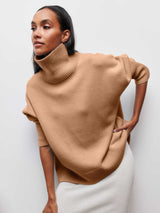 Soft Cozy Women Turtleneck Sweater - Oversized Pullover Beige Khaki 3D Changing Face Moving Picture Frame - Tophatter Daily Deals