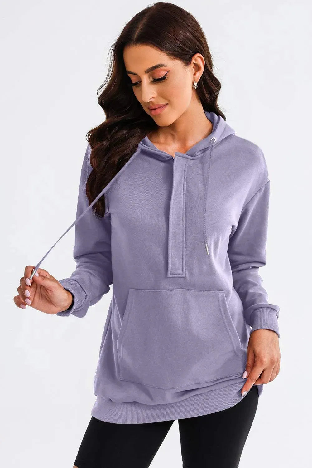 Drawstring Half Zip Hooded Dress Lavender Casual Dresses - Tophatter Daily Deals