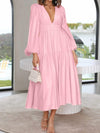 Deep V-Neck Balloon Sleeve Plain Maxi Dress Blush Pink Casual Dresses - Tophatter Daily Deals