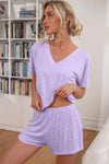 V-Neck Top and Shorts Set Purple Loungewear Sets - Tophatter Daily Deals