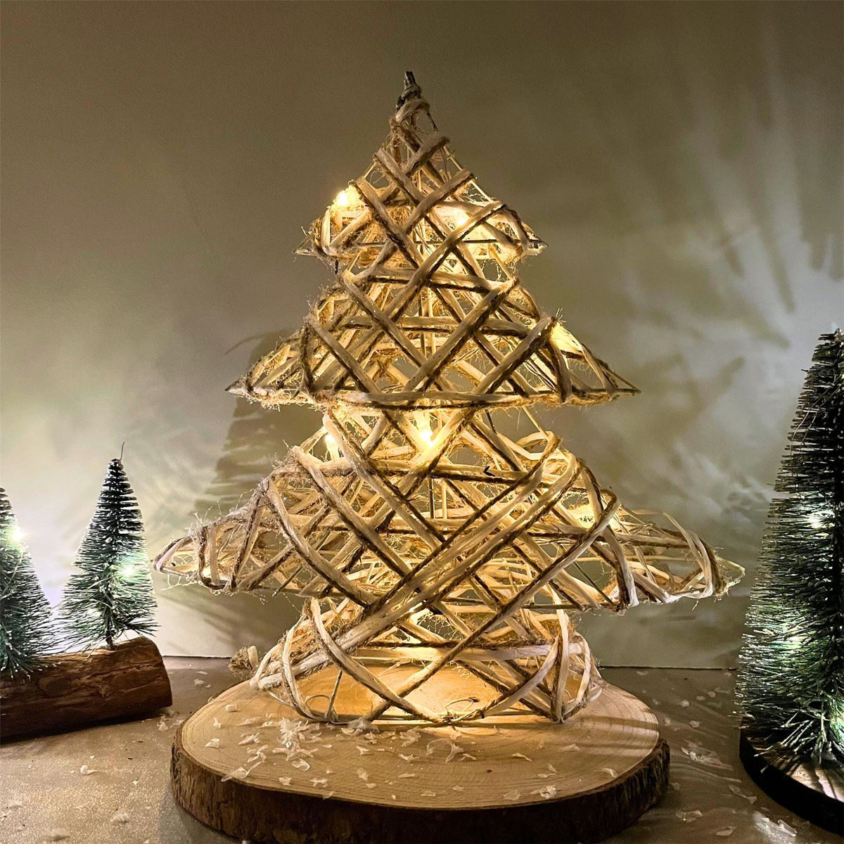 Illuminated Jute Christmas Tree with Glitter | Warm White LED Tree Light - 30cm LED Light - Tophatter Daily Deals