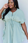 Ninexis Out Of Time Full Size Ruffle Hem Dress with Drawstring Waistband in Light Sage Casual Dresses - Tophatter Daily Deals