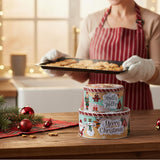 Set of 3 Christmas Storage Tins | 3-piece Triple Festive Round Nesting Tins Tin - Tophatter Daily Deals