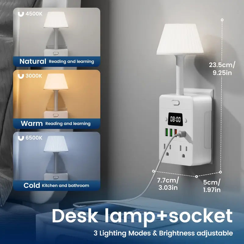 11-in-1 Multifunctional Power Strip with Desk Lamp, Clock, USB Ports & Surge Protection Electronics - Tophatter Daily Deals