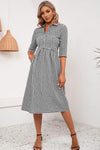 Plaid Collared Neck Midi Dress Black Casual Dresses - Tophatter Daily Deals