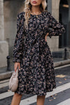 Printed Round Neck Flounce Sleeve Dress Casual Dresses - Tophatter Daily Deals