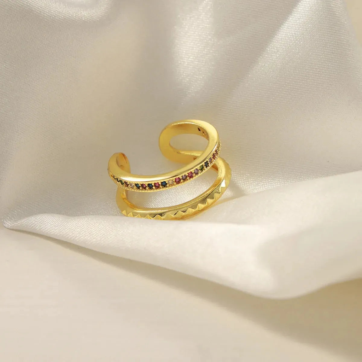 Gold-Plated Czech Diamond Double-Layered Ring Rings - Tophatter Daily Deals