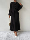 Tie Waist Long Sleeve Dress Black Casual Dresses - Tophatter Daily Deals