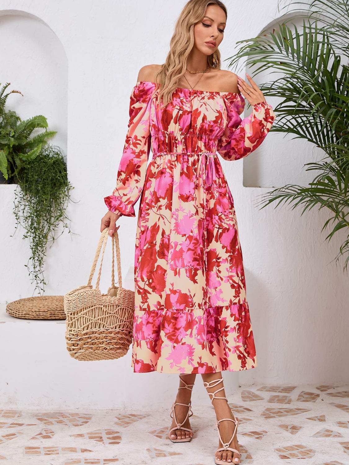 Printed Long Sleeve Midi Dress Casual Dresses - Tophatter Daily Deals