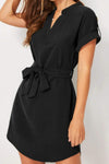 Tied Notched Short Sleeve Dress Casual Dresses - Tophatter Daily Deals