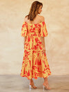 Printed Off-Shoulder Balloon Sleeve Dress Casual Dresses - Tophatter Daily Deals