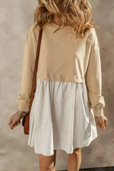 Round Neck Long Sleeve Mini Dress Tan Casual Dresses - Tophatter Daily Deals