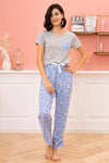 Round Neck T-Shirt and Floral Pants Lounge Set Blue Gray Loungewear Sets - Tophatter Daily Deals