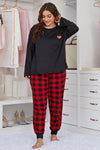 Plus Size Heart Graphic Top and Plaid Joggers Lounge Set Loungewear Sets - Tophatter Daily Deals