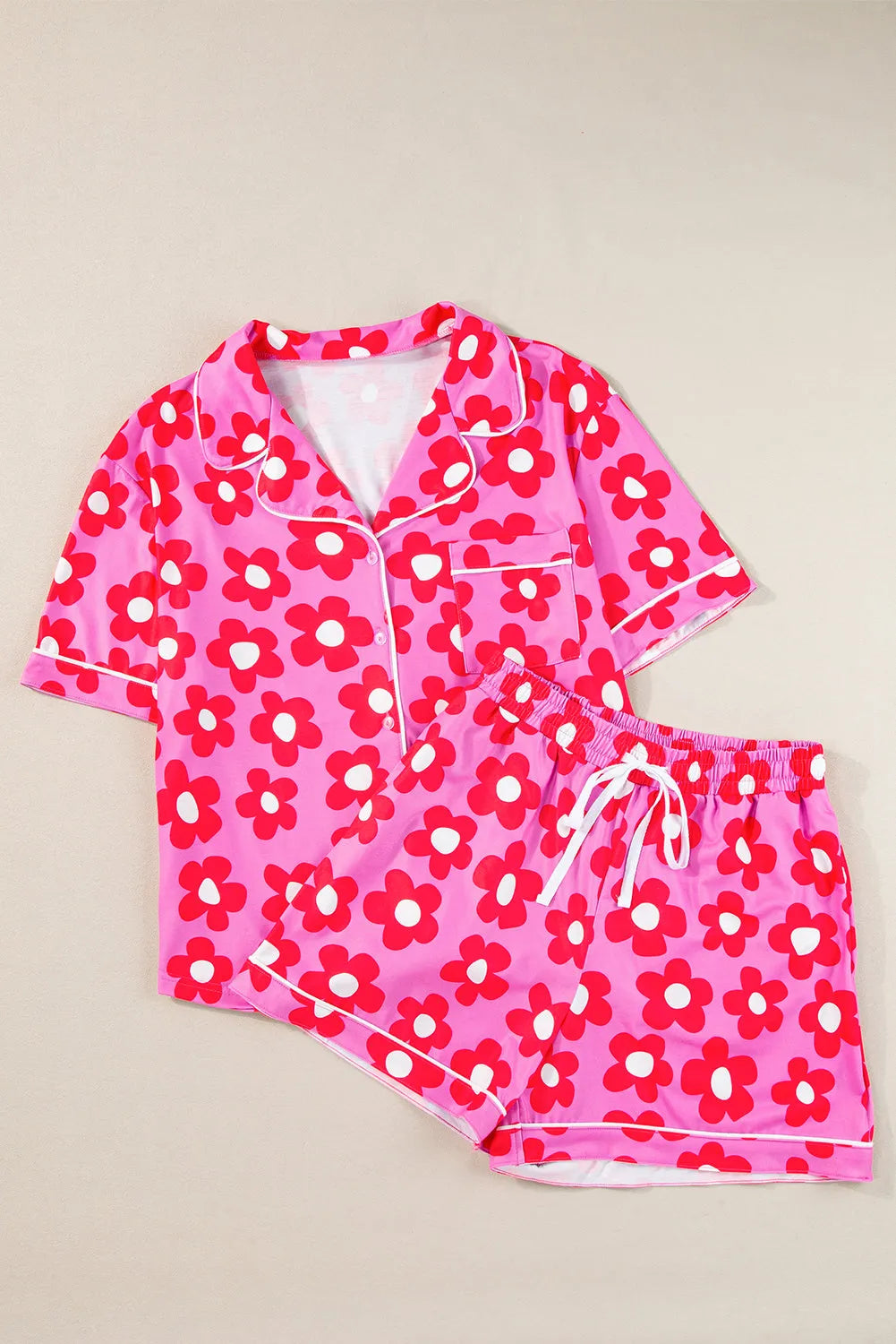 Flower Print Short Sleeve Shirt Pajamas Set Loungewear & Sleepwear/Sleepwear - Tophatter Daily Deals