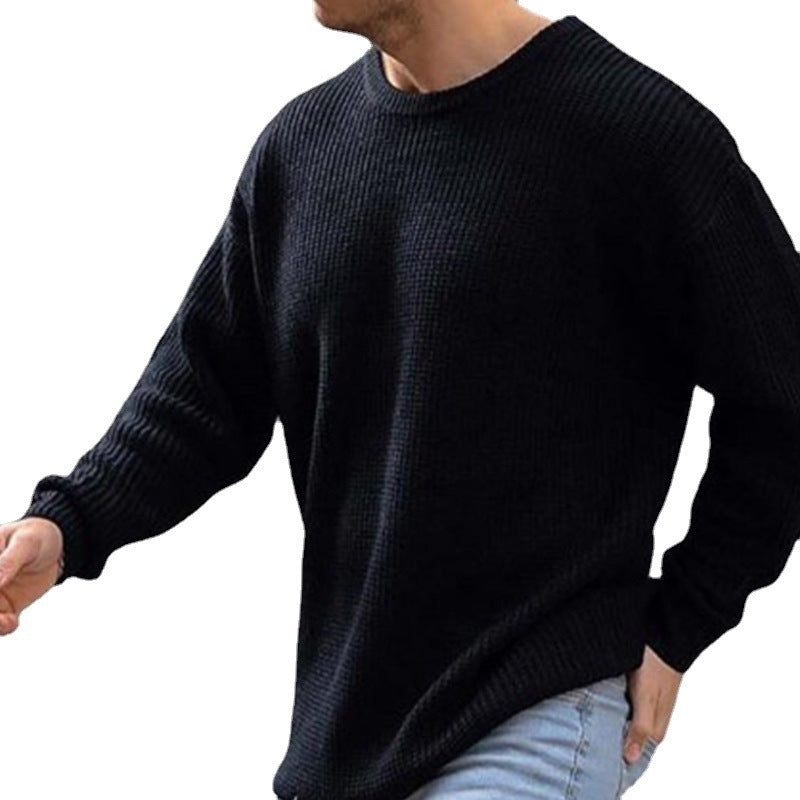 Soft Classic Men's Waffle Knit Sweater - Crew Neck Acrylic Black 3D Changing Face Moving Picture Frame - Tophatter Daily Deals
