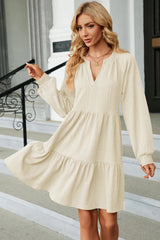 Ruched Notched Long Sleeve Mini Dress Casual Dresses - Tophatter Daily Deals