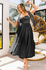 BiBi Swiss Dot Tie Shoulder Midi Dress Black Casual Dresses - Tophatter Daily Deals