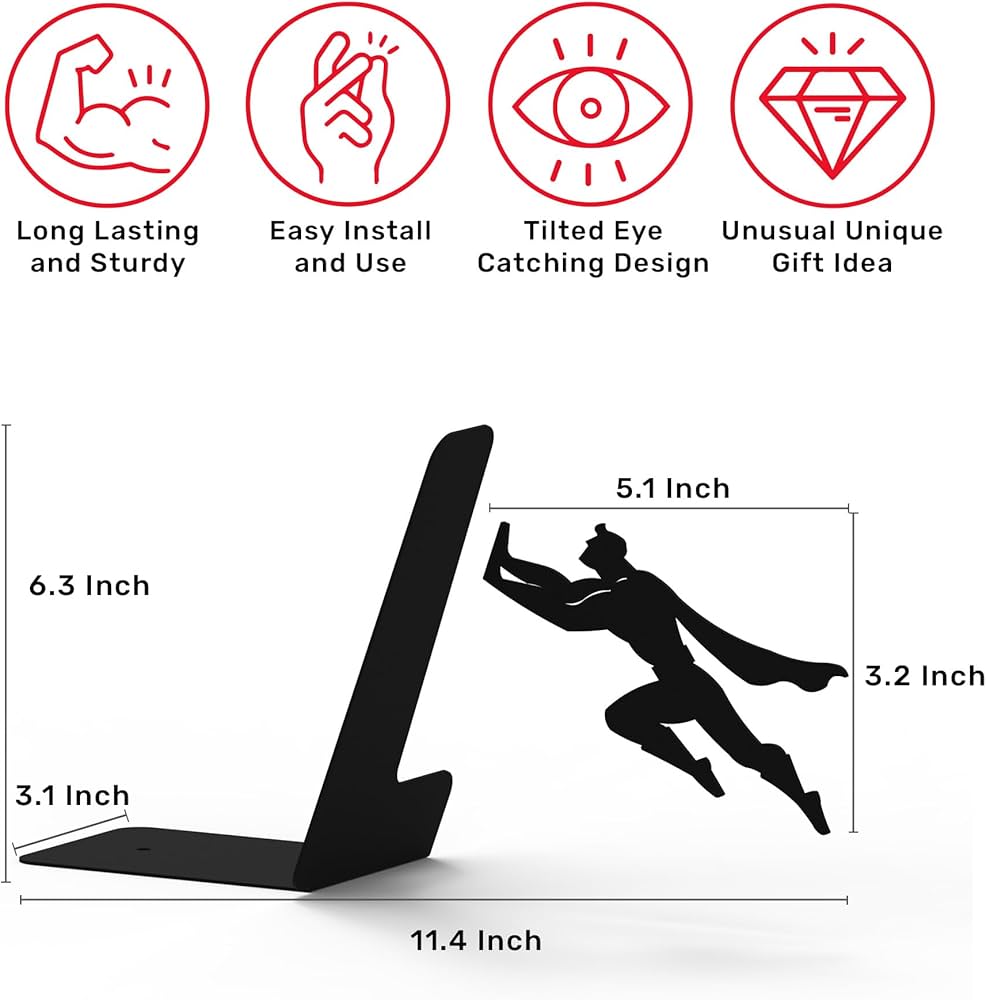 Superhero Bookend Figurines Metal Bookshelf Decor Desktop Ornament Office Desktop Accessories Bookshelf Home Decoration - Tophatter Daily Deals